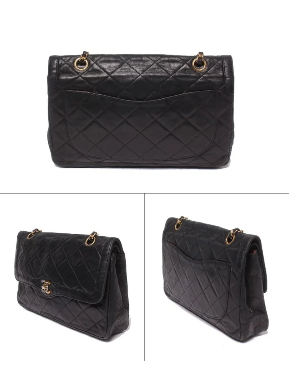 Chanel Shoulder Bag Crossbody Gold Quilted Double Chain Flap Paris Exclusive